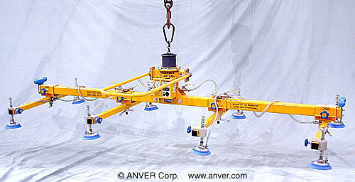 ANVER Mechanical Vacuum Generator with Eight Pad Lifting Frame for Lifting & Handling Steel Sheet and Plate 12 ft x 6 ft (3.7 m x 1.8 m) up to 600 lb (272 kg)